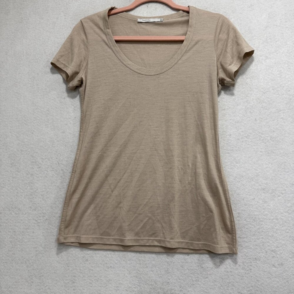 Twenty Shirt Womens Small Beige Micro Modal Scoop Neck Short Sleeve Lightweight